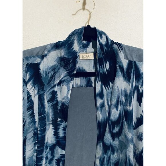 LOGO Lori Goldstein Jacket Womens Large Blue Watercolor Print Faux Suede Drapey - Picture 3 of 7